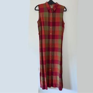 Vintage Teddi Petite Neon Fall Buffalo Plaid Collared Button Down Dress